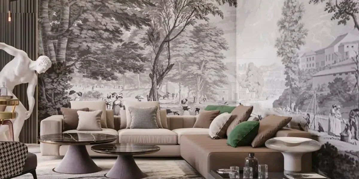 Elegant dining room wallcovering installation