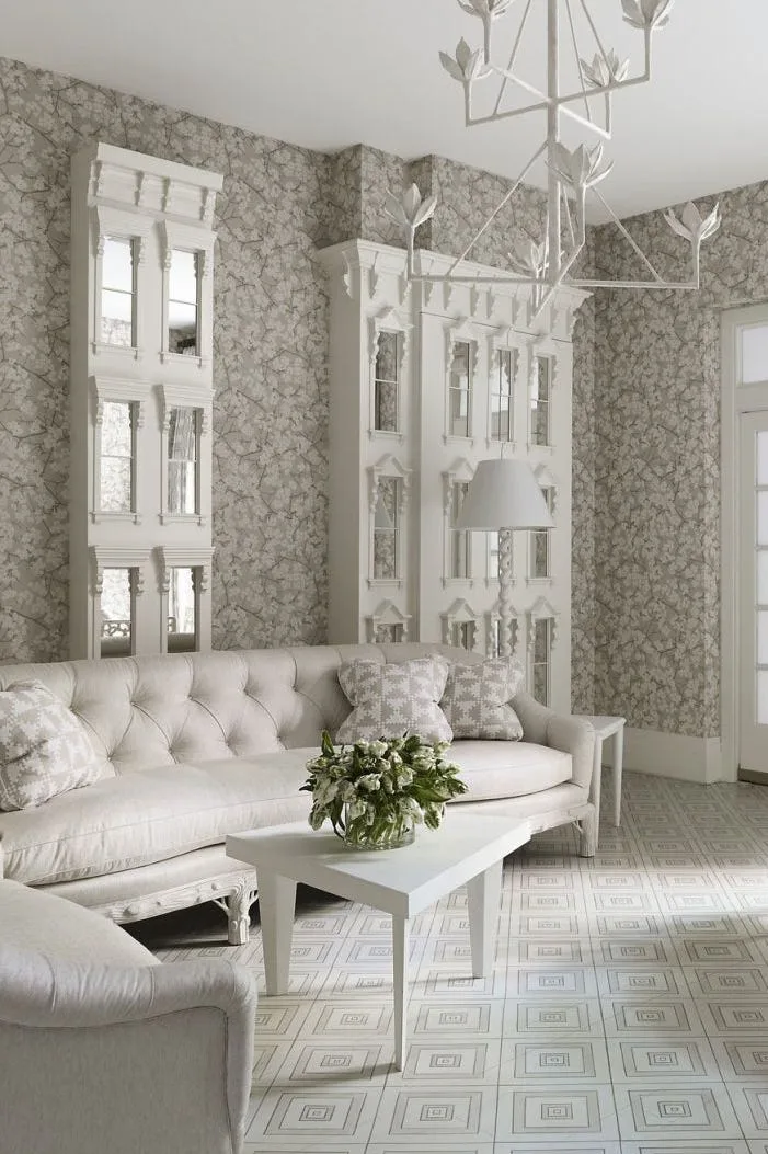 Luxury living room wallpaper installation in Williamsville NY